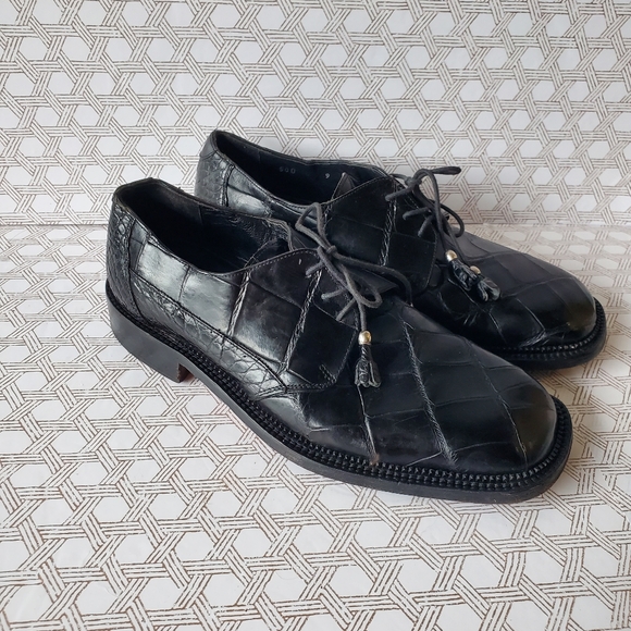 Fennix Italy 100% Crocodile Black Mens Tie Dress Shoe Size 9 GUC main image 14